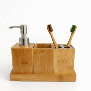 Set 4 Baño Porta Hisopos, Algodón, Hilo Dental, Bambú